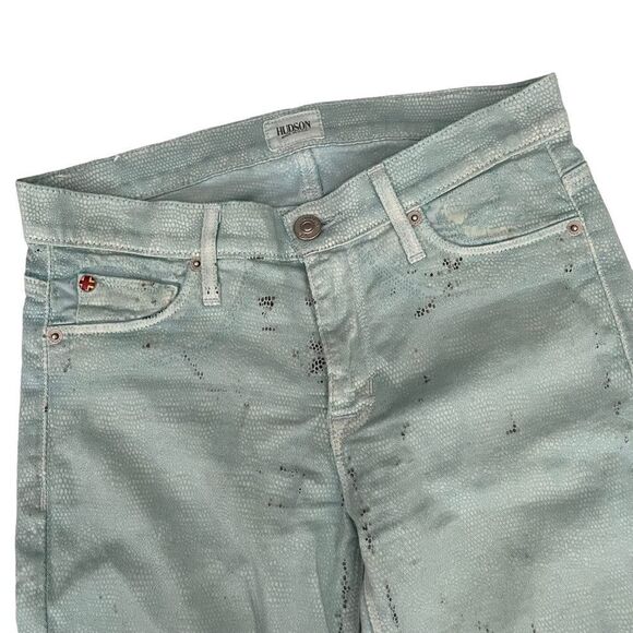 Hudson Nico Midrise Super Skinny Jeans, mint green/black python print sz 26 - Picture 3 of 11